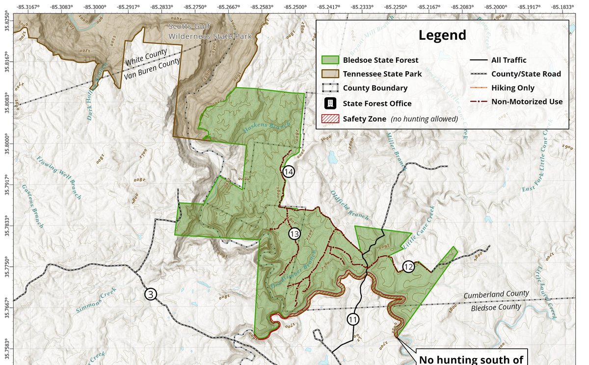 Bledsoe State Forest public use map